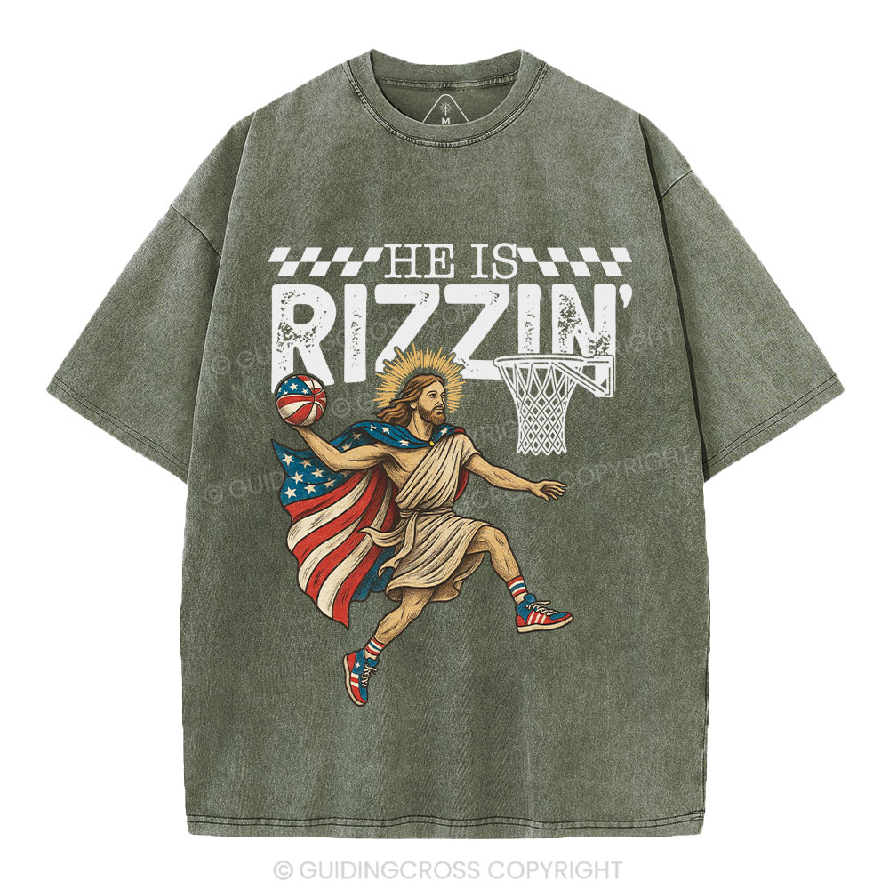 He Is Rizzen Christian Washed T-Shirt