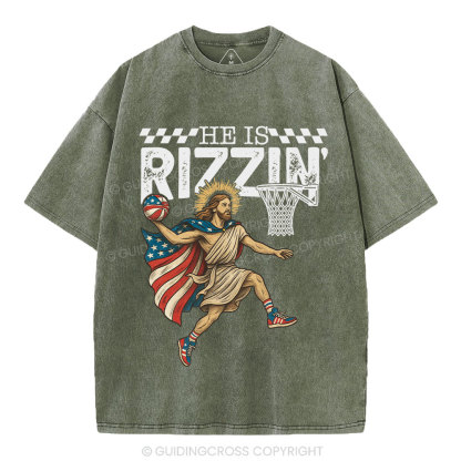 He Is Rizzen Christian Washed T-Shirt
