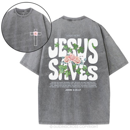 Jesus Saves Christian Washed T-Shirt