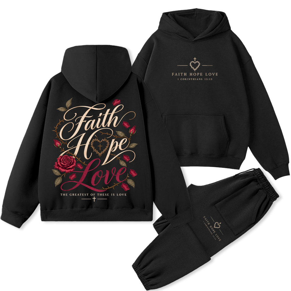 Faith Hope Love Christian Premium Fleece Hoodie Set