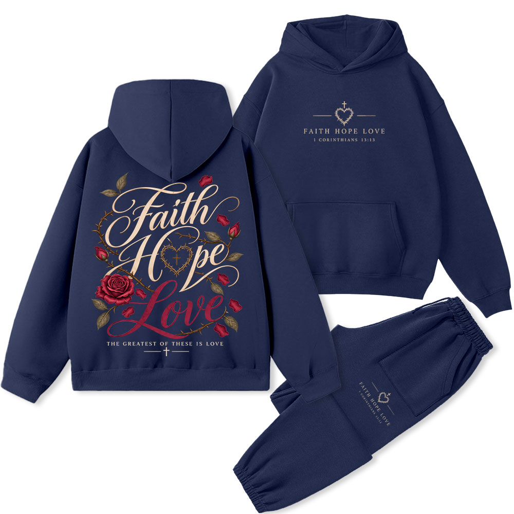 Faith Hope Love Christian Premium Fleece Hoodie Set