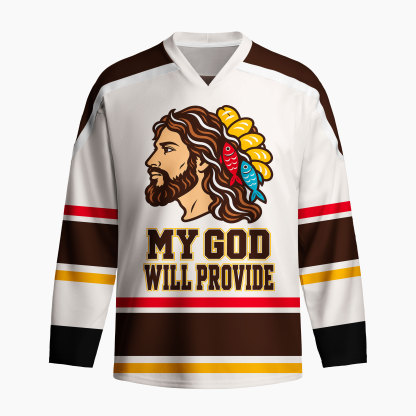 My God Will Provide Christian Long Sleeve Hockey Jersey