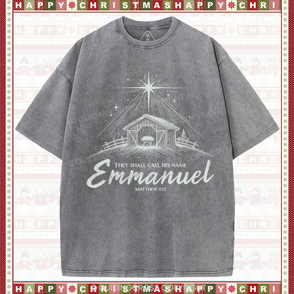 Emmanuel Christmas Christian Washed T-Shirt