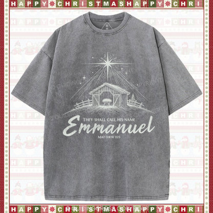 Emmanuel Christmas Christian Washed T-Shirt