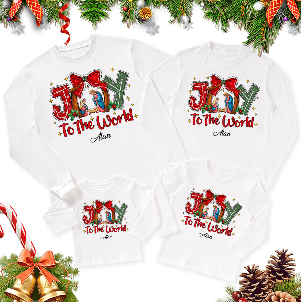 Personalized Jesus Joy To The world Christmas Family Matching Long Sleeve T-Shirt