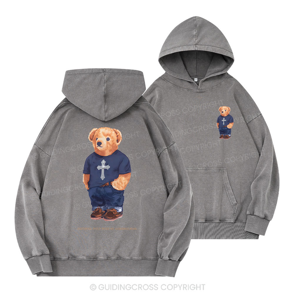 Faithful Polo Bear By Guidingcross Christian Washed Hoodie