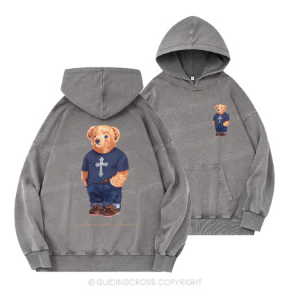 Faithful Polo Bear By Guidingcross Christian Washed Hoodie