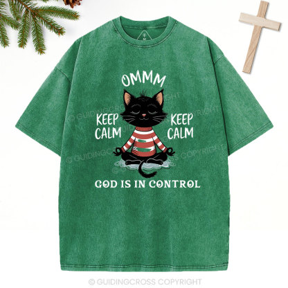 God Is In Control Christian Christmas Washed T-Shirt