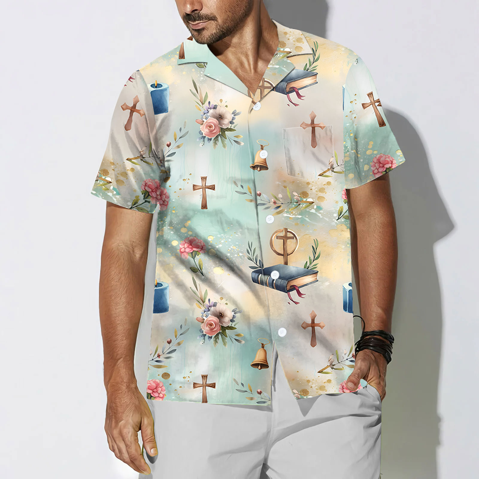 Bible Cross And Candle Christian Hawaiian Shirt