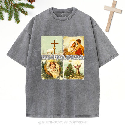 Retro Jesus Is The Reason Christian Christmas Washed T-Shirt