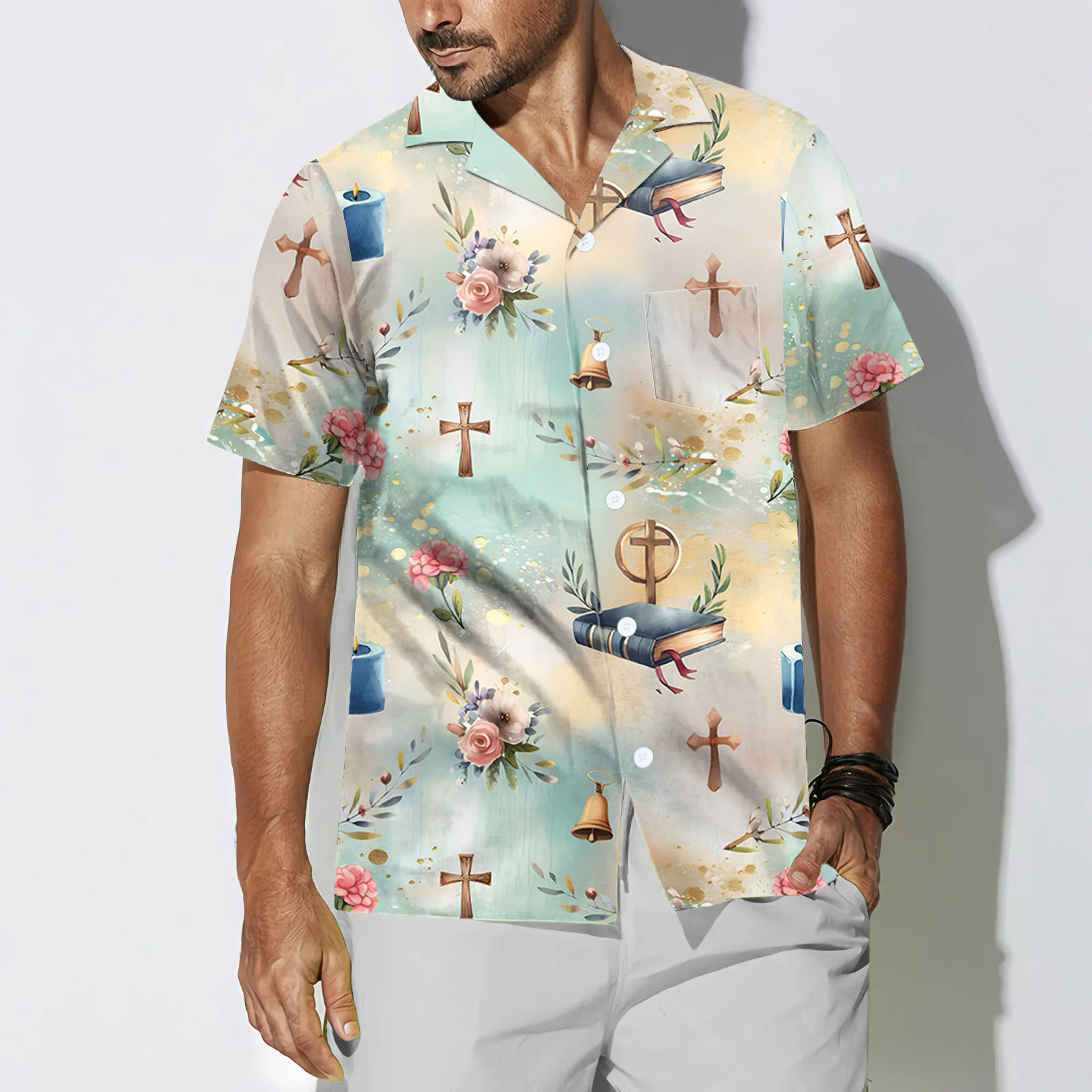 Bible Cross And Candle Christian Hawaiian Shirt