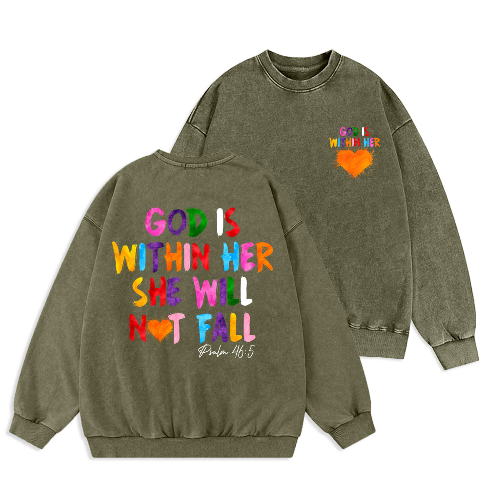 God Is Within Her Christian Washed Sweatshirt