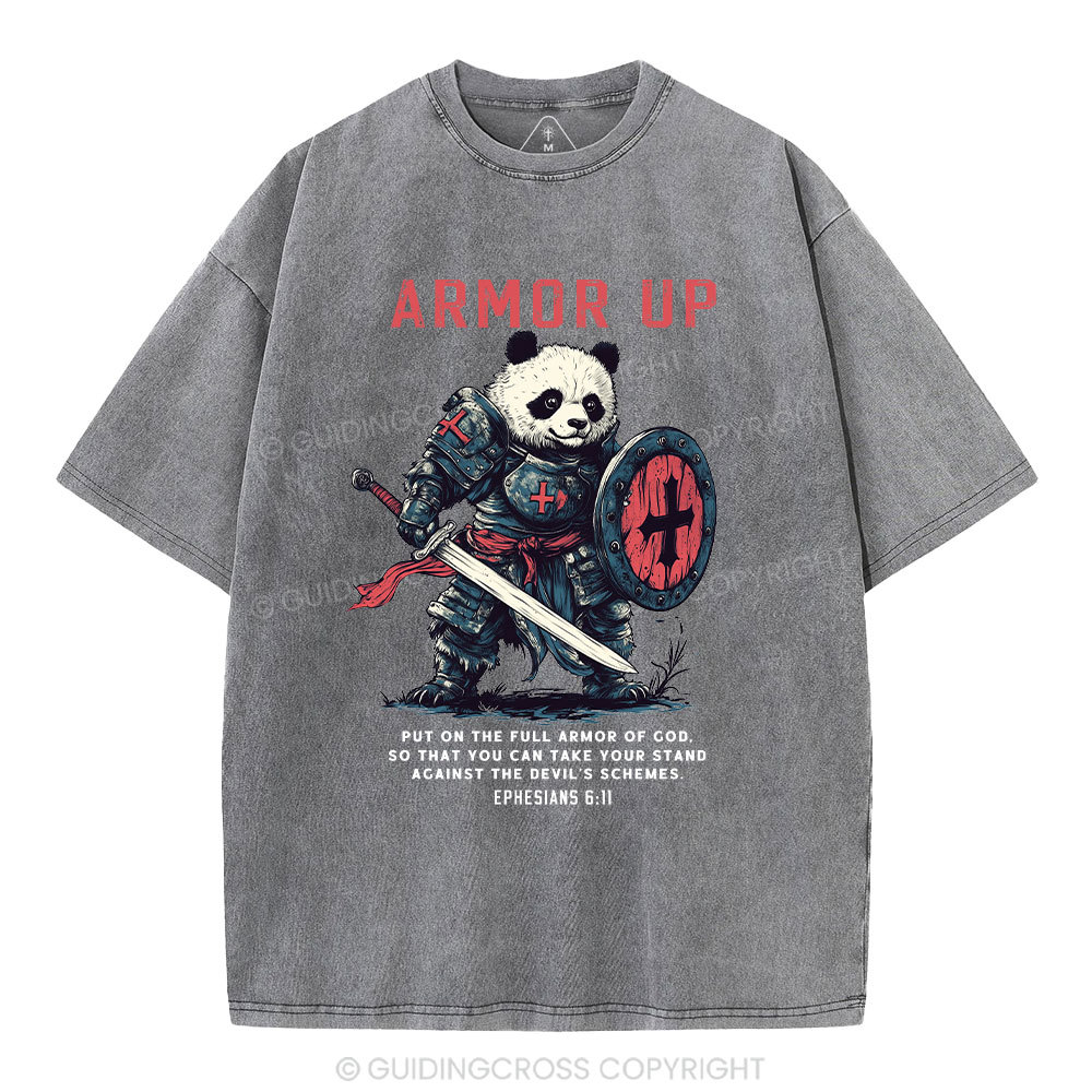Armor Of God Panda Warrior Christian Washed T-Shirt