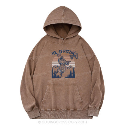 He Is Rizzen Christian Washed Hoodie