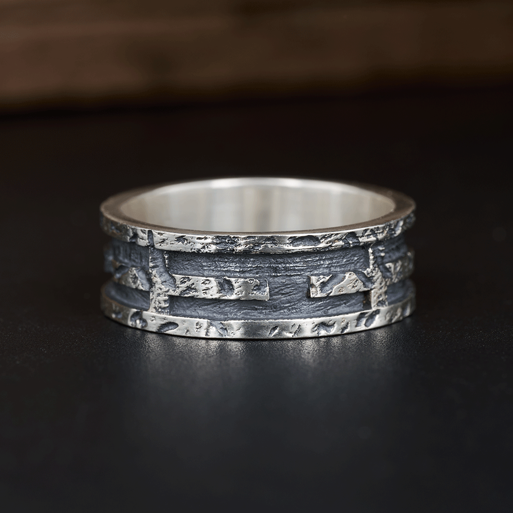 Rustic Cross Ring Christian Sterling Silver Band Ring