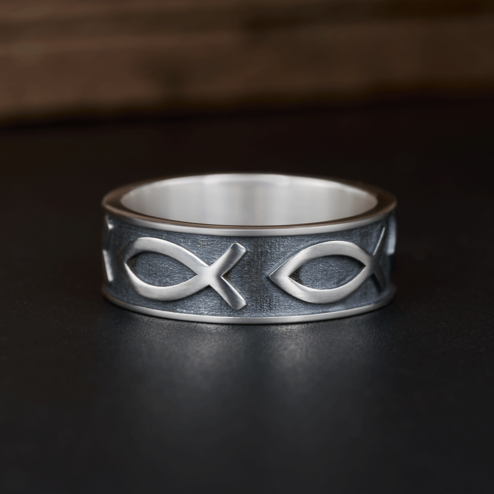 Jesus Fish Christian Sterling Silver Band Ring