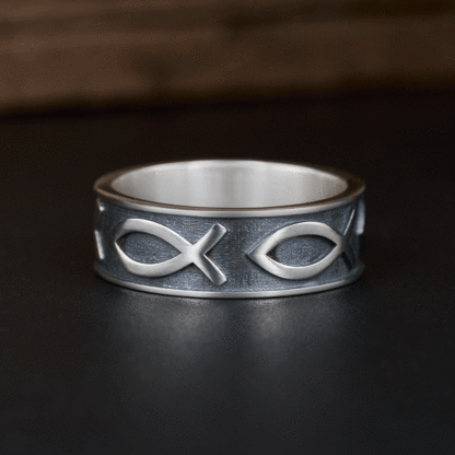 Jesus Fish Christian Sterling Silver Band Ring