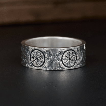 Chi Rho Alpha Omega Christian Sterling Silver Band Ring