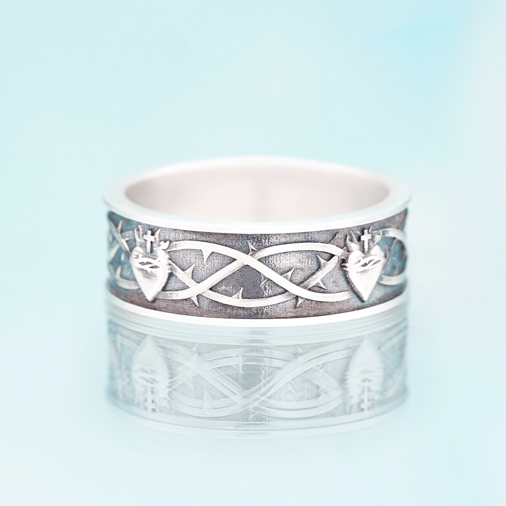 Sacred Heart of Jesus Christian Sterling Silver Band Ring