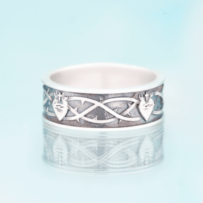 Sacred Heart of Jesus Christian Sterling Silver Band Ring