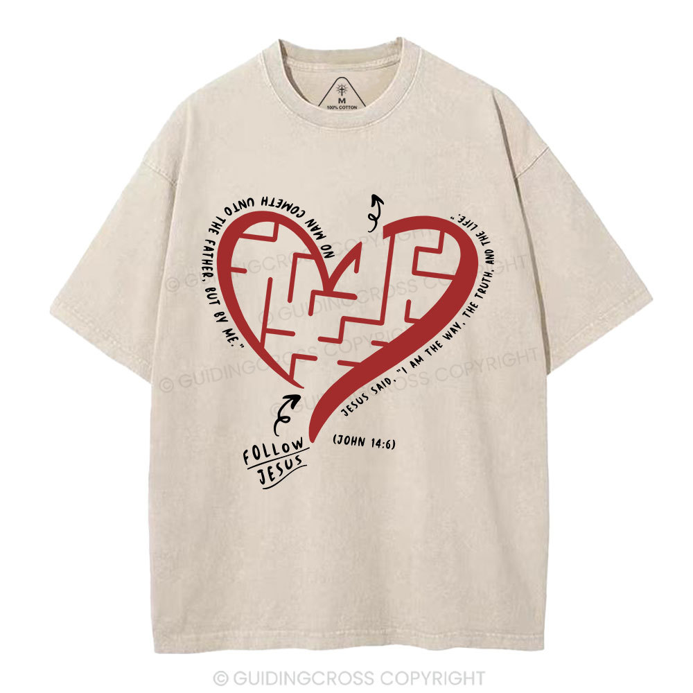 Follow Jesus Heart Christian Washed T-Shirt