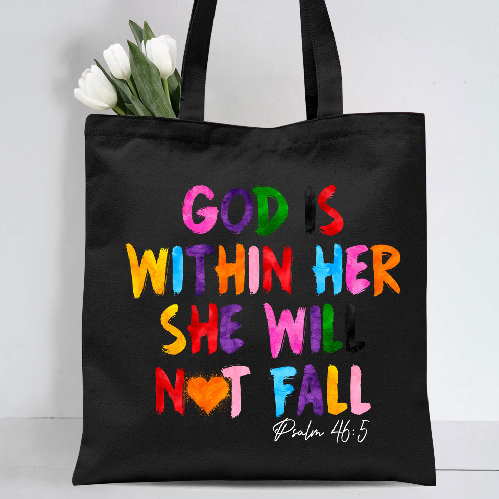 God Is Within Her Christian Canvas Tote Bag
