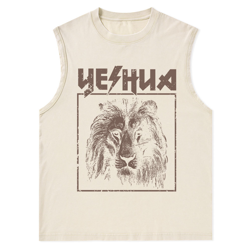 Retro Lion Yeshua Christian Washed sleeveless Tee