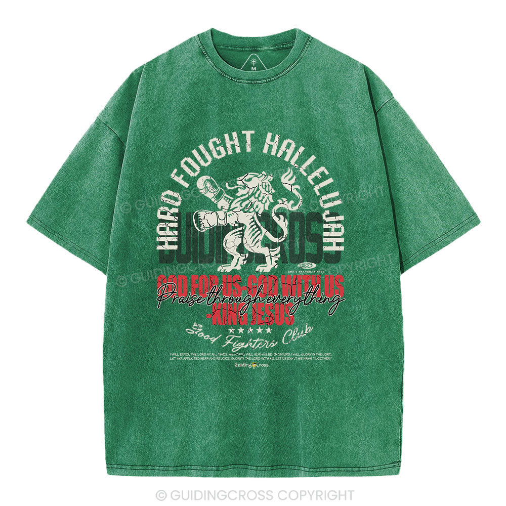 Hard Fought Hallelujah Boxing Lion Christian Washed T-Shirt