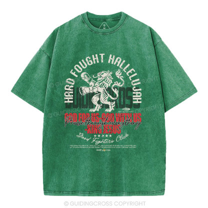 Hard Fought Hallelujah Boxing Lion Christian Washed T-Shirt