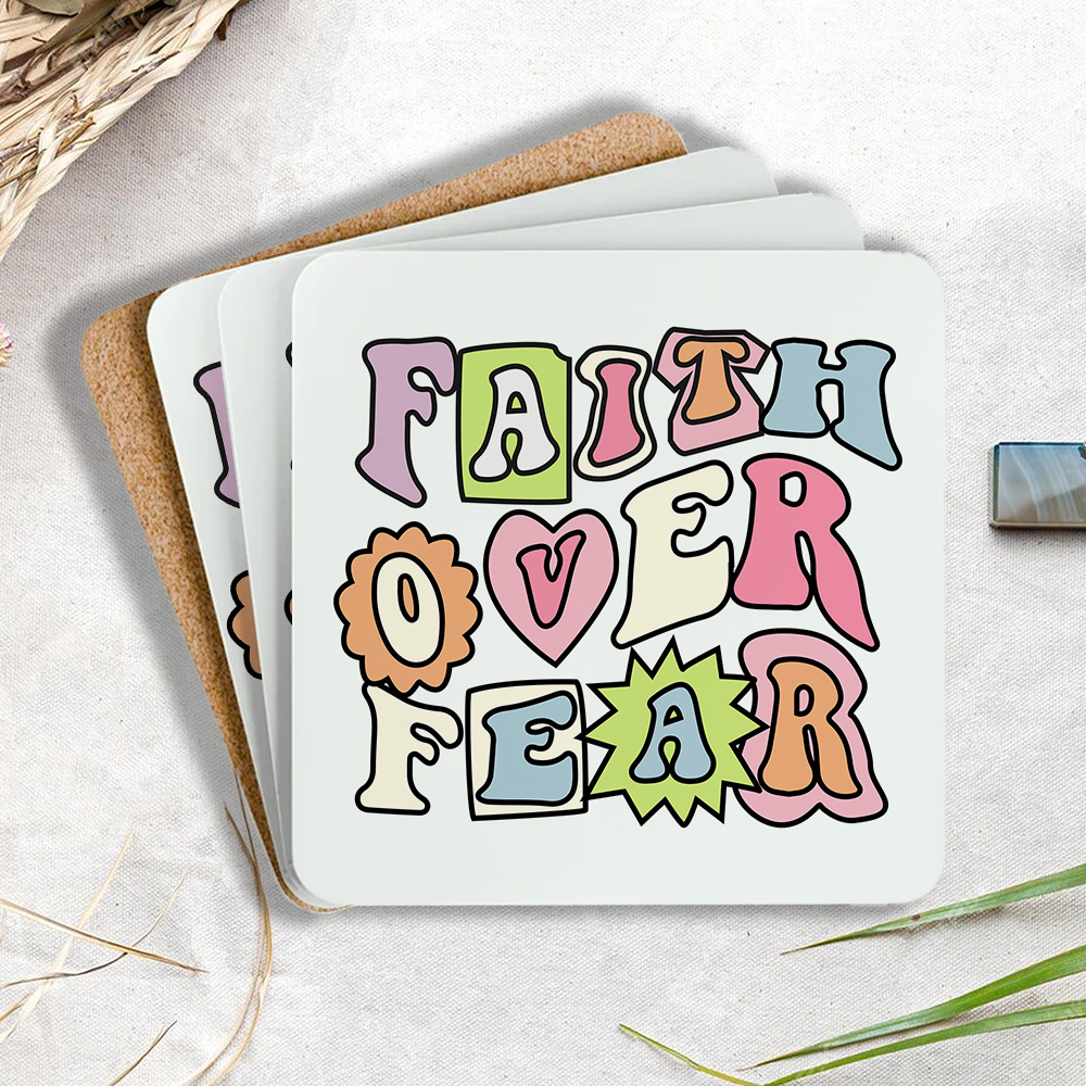 Faith Over Fear Christian Wooden Printed Coasters