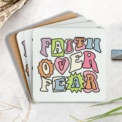 Faith Over Fear Christian Wooden Printed Coasters