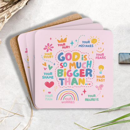 God Is Bigger Christian Wooden Printed Coasters