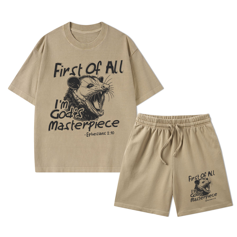 First Of All I'm God's Masterpiece Christian Washed T-Shirt & Shorts