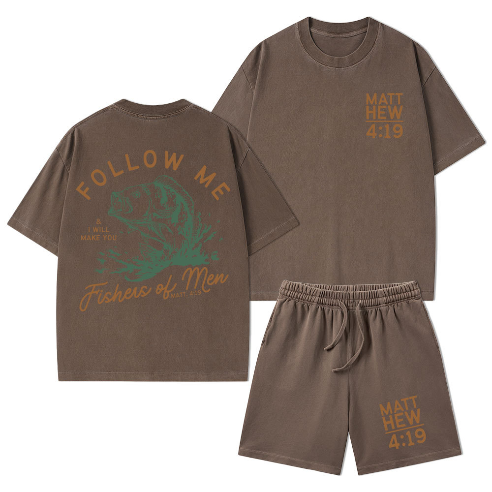Follow Me I Will Make You Fishers Of Men' Christian Washed T-Shirt & Shorts