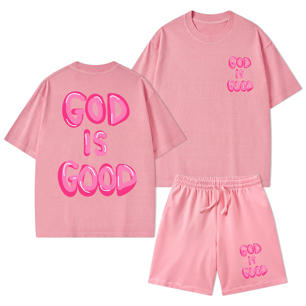 God Is Good Christian Washed T-Shirt & Shorts
