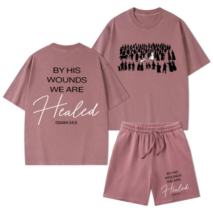 By His Wounds Christian Washed T-Shirt & Shorts
