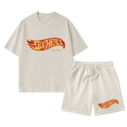 God Heals Christian Washed T-Shirt & Shorts