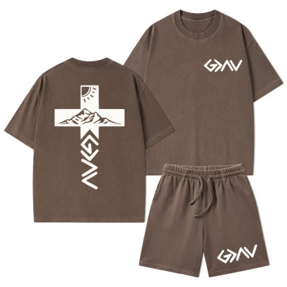God Is Greater Than The Highs And Lows Christian Washed T-Shirt & Shorts