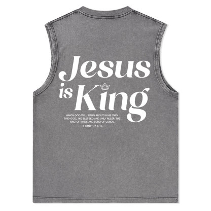 Jesus Is King Christian Washed sleeveless Tee
