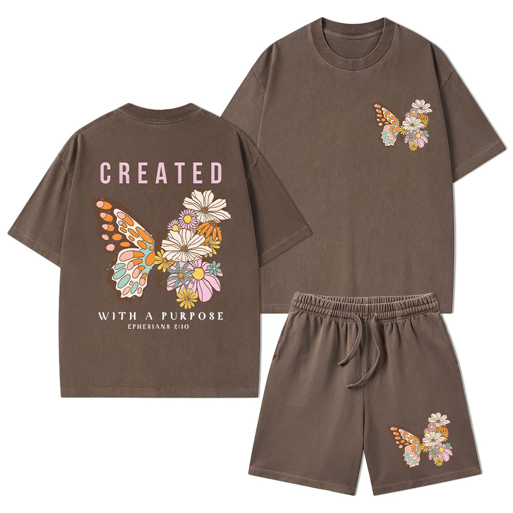 Created With Purpose Christian Washed T-Shirt & Shorts