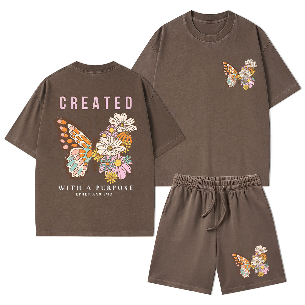 Created With Purpose Christian Washed T-Shirt & Shorts