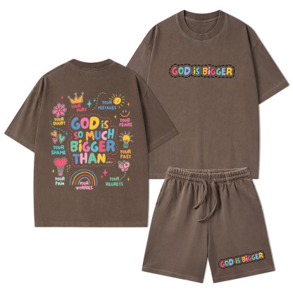 God Is Bigger Christian Washed T-Shirt & Shorts