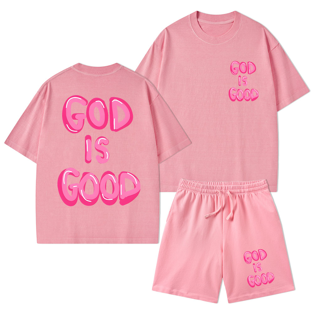 God Is Good Christian Washed T-Shirt & Shorts