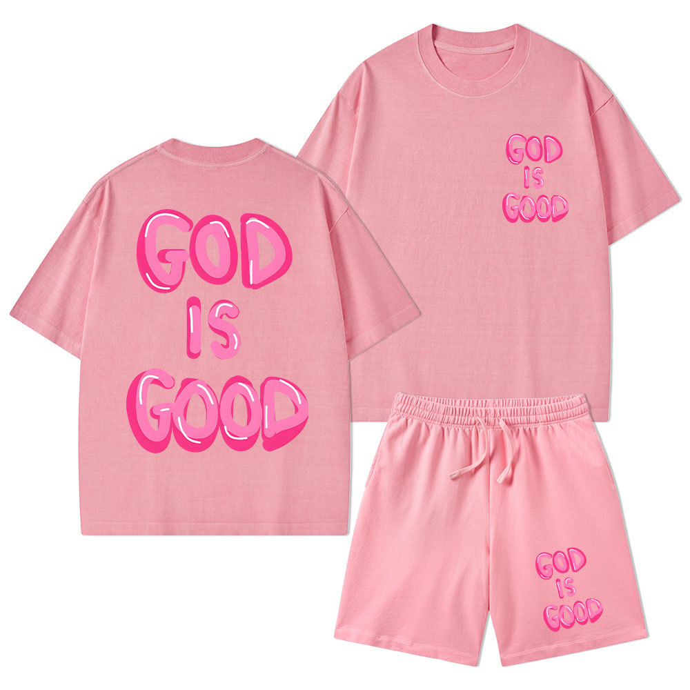 God Is Good Christian Washed T-Shirt & Shorts