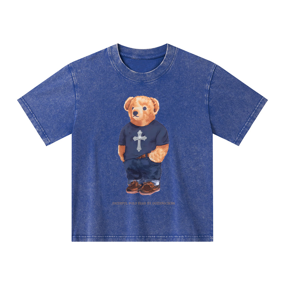 Faithful Polo Bear By Guidingcross Kid Washed T-Shirt