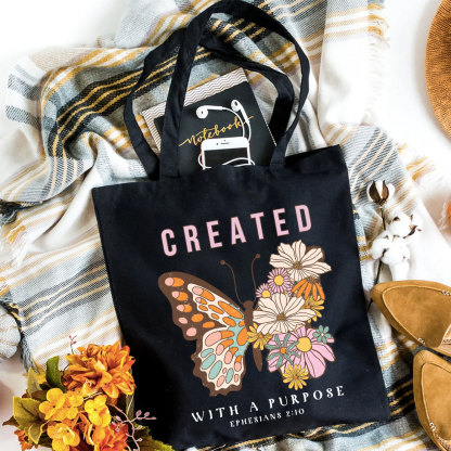 Created With Purpose Christian Canvas Tote Bag