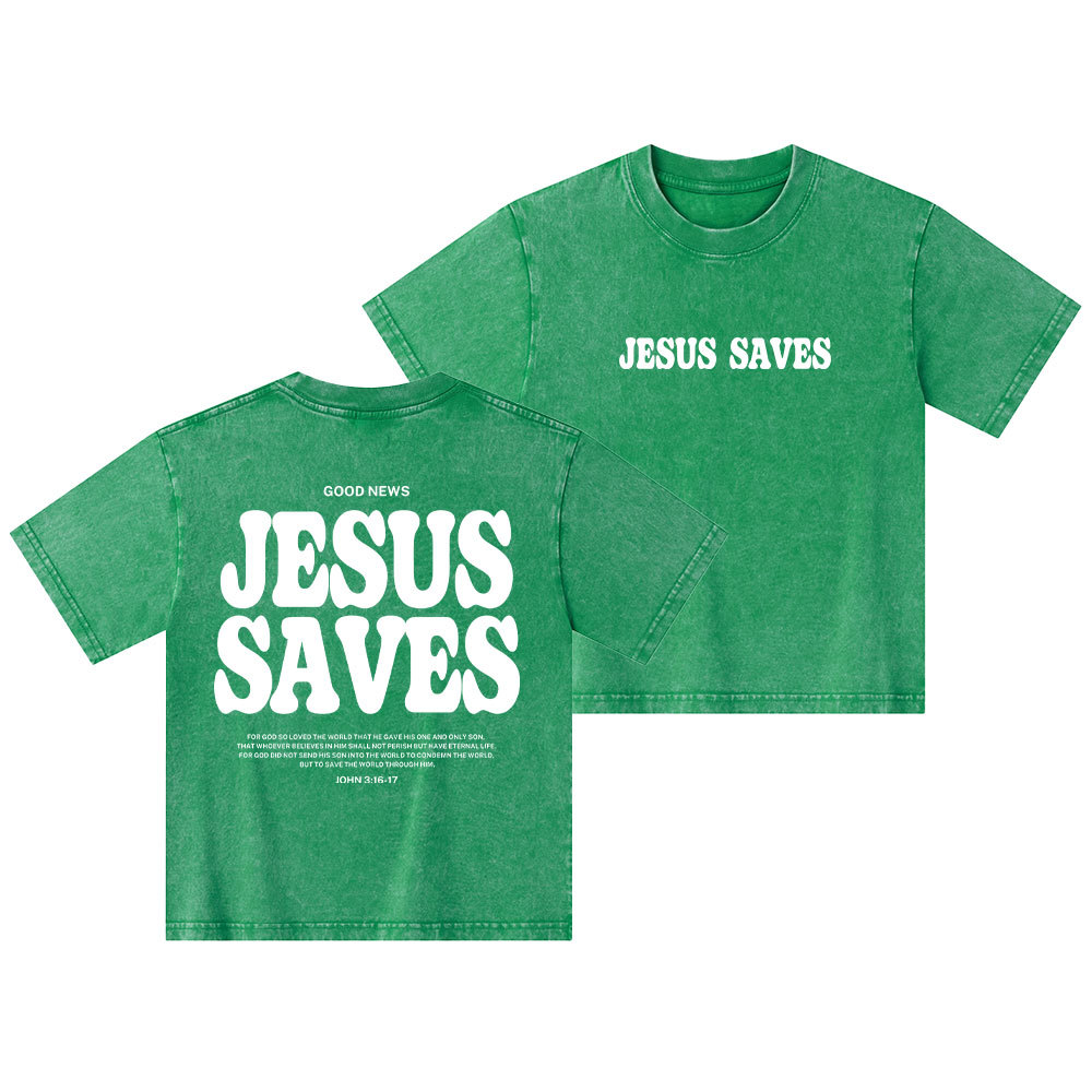 Jesus Saves Kid Washed T-Shirt