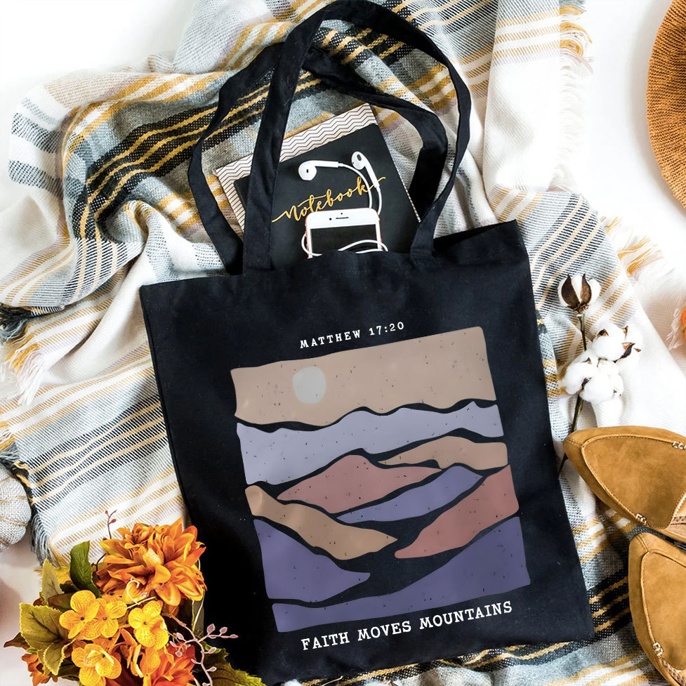 Faith Moves Mountain Christian Canvas Tote Bag