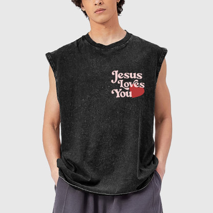 Good News Jesus Loves You Christian Washed Tank Top