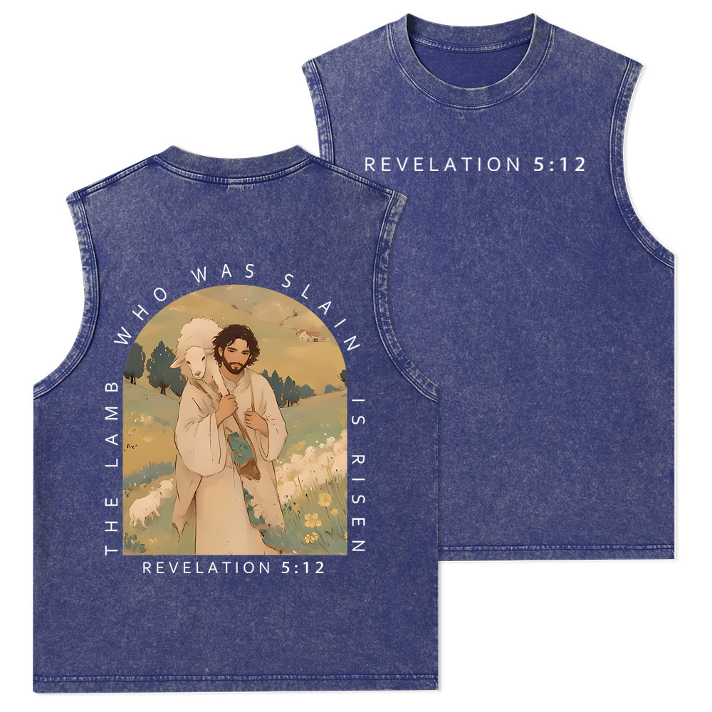 The Lamb Who Was Slain Is Risen Christian Washed Tank Top